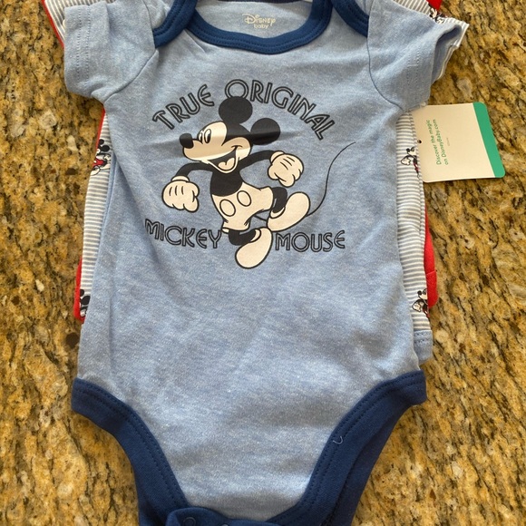 Bundle of 4 - Hurley Blue Romper with Shark Design and 3 Piece Disney Rompers - Picture 3 of 5